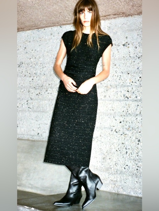 ZARA Dresses & Skirts - ZARA NWT Metallic Thread Midi Dress Size Small Black Knit Gold Blue Flecks NEW